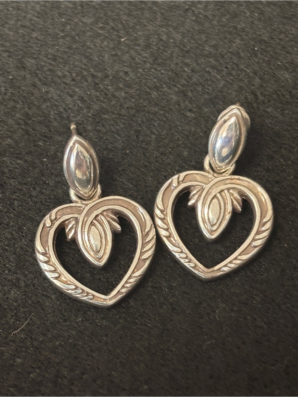 Brighton Silver Heart Drop Earrings - Elegant Floral Motif